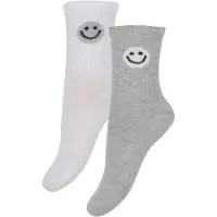 Minymo Sokker - 2-pack - Grå Melert/Hvit m. Smiley - - 35/38 - Sokker
