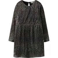Name it Kjole - Plissé - NkfRisaring - Seal Brown/Leo - - 8 år (128) - Kjole