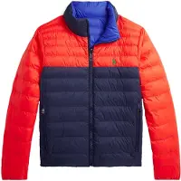 Ralph Lauren Polstret Jakke - Vendbar - Oransje/Navy/Blå - - 18-20 år - Dunjakke