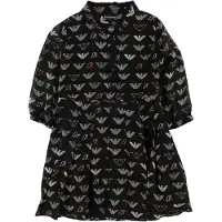 Emporio Armani Kjole - Viskose - Svart m. Over alt Logo - - 7 år (122) - Kjole