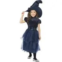 Smiffys Kostymer - Deluxe Midnight Witch - Blå - - 7-9 år (122-134) - Kostymer