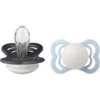 BIBS Supreme+ Lysende smokker - Str. 1 - Silikon - 2-pack - Iron - - 0-6 md - Smokk