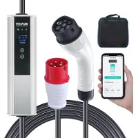 Vevor bærbar elbillader type 2, 16A 3,68 kW/11 kW, elbillader med 7,5 m ladekabel CEE 16-plugg LCD, IEC 62196 ladestasjon for elbiler til hjemmet med bæreveske og ladekabelkrok, IP66