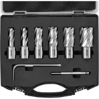 Vevor ringformet kuttersett, 6 stk Weldon Shank Mag-bor, 1" skjæredybde, 1/2" til 1-1/16" skjærediameter, M2AL høyhastighetsstål, med pilotstift og bærbar kasse, for bruk med magnetiske bor