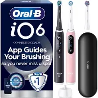 Oral-B iO6 elektrisk tannbørste, svart og rosa + reiseetui