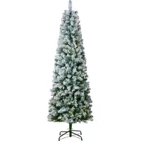 Vevor juletre, 6,5 fot forhåndsbelyst, kunstig juletre med flokk, 250 hvite LED-lys, 814 grentupper, metallbase for hjemmefest og kontordekorasjon