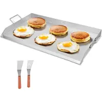 Vevor Rustfritt Stål Steketeppe, 36x22 Tommers Universal Flat Top Rektangulær Tallerken, Gassgrill Steketeppe for BBQ Grill, Teppanyaki, Bærbart Familie Kokekar med Håndtak, for Camping Tailgating Fes
