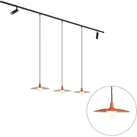 QAZQA Moderne skinnesystem svart med 2 spotter og 3 pendellamper oransje 1-fase - Slimline Uzzy Panzi