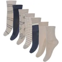 Minymo Sokker - 7-pack- Blue Nights/Beige m. Mønster - - 15/18 - Sokker