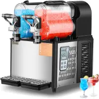 Vevor Kommersiell Slush-maskin, 3Lx2 Dobbeltank Frossen Drikkemaskin, 24 Koppers Rustfritt Stål Margarita Smoothie Frossen Drikkemaskin, Slush-maskin for Hjemmefester Restauranter Kaféer Barer