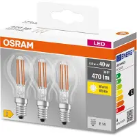 Osram LED-filamentpære E14 4 W, varmhvit, 3-pakk