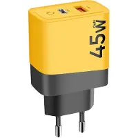 Tactical Microgrid GaN 45W vegglader - PD3.0 USB-C, QC3.0 USB-A - Gul