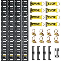 Vevor E Track Tie-Down Rail Kit, 30 STK 5FT E-sporsett inkluderer 4 stålskinner og 2 enkeltspor og 8 O-ringer og 8 fester med D-ring og 8 endestykker, sikringstilbehør for last, motorsykler og Sykler