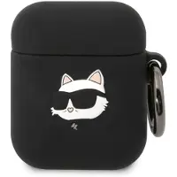 Karl Lagerfeld etui KLA2RUNCHK til Apple AirPods 2/1 cover sort/svart silikon Choupette Head 3D