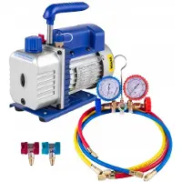Vevor 3CFM 1/4HK kjølemiddelvakuumpumpesett, 85 l/min kjølemiddelstyrte verktøy HVAC ett-trinns AC-vakuumpumpe A/C-manifoldmålersett kjølemiddel (3CFM 1/4HK)