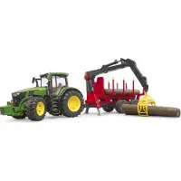 John Deere 7R 350 tractor with forestry trailer and 4 trunks toy