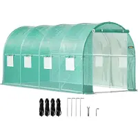 Vevor Drivhus i tunnel med walk-in-funksjon, 4,5 x 2 x 2 m / 15 x 7 x 7 fot, bærbart plantedrivhus med galvaniserte stålbøyler, 1 toppbjelke, 2 diagonale stenger, 2 glidelåsdører og 8 opprullbare vind