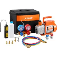 Vevor 127 l/min (4,5 CFM) AC-vakuumpumpe og målersett, ett-trinns roterende lamell HVAC-luftvakuumpumpe, A/C-kjølemiddelmanifoldmålersett, med lekkasjedetektorslanger, for R134a, R12, R22, R502a, R410