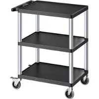 Vevor servicevogn, lastekapasitet 147 kg, 61 x 46 cm servicevogn, kraftig plastvogn med tre hyller og 360° svingbare hjul (2 med bremser), egnet for lager, garasje, rengjøring