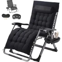 OEM Zero Gravity-stol, 33-tommers nullgravitasjonsstol med lenestol for innendørs og utendørs bruk, justerbar antigravitasjonsstol med pute, nakkestøtte, fotstøtte og koppholder, 500 lbs, svart