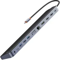 Baseus Hub 12in1 EliteJoy Gen2-serien USB-C til 2xHDMI+ 3xUSB 3.0+ PD+ DP+ SD/TF+ RJ45+Type-C+ 3,5 mm (mørkegrå)