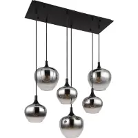 Globo Maxy hengelampe, lengde 86 cm, røykgrå, glass, 6 lyskilder.