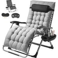 Vevor Zero Gravity-stol, 33-tommers Zero Gravity-lenestol for innendørs og utendørs bruk, justerbar antigravitasjonsstol med pute, nakkestøtte, fotstøtte og koppholder, 500 lbs, grå