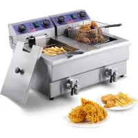 Vevor Kommersiell frityrkoker, dobbel tank 3000W elektrisk benkeplatefrityrkoker med kurv, 2 x 11,6 Qt/11L dobbel oljefrityrkoker i rustfritt stål med oljefiltrering, tids- og temperaturkontroll, for