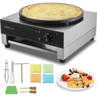 Vevor elektrisk crêpe-maskin, 16-tommers kommersiell crêpe-maskin, 3000W flat plate crêpe-stekeplate, non-stick pannekakemaskin i rustfritt stål, stasjonær sirkulær frokostblanding pannekakeovn med te