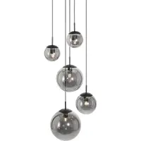 Steinhauer Bollique hengelampe, røykgrå/svart, glass, 5 lyskilder