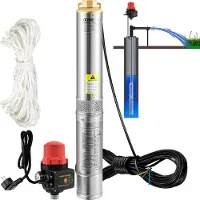Vevor dypbrønnspumpe, 550 W 230 V/50 Hz, 50 l/min 89 m trykkhøyde, 20 m ledning og automatisk trykkbryter, 8,2 cm vannpumper i rustfritt stål for industri, vanning og hjemmebruk, IP68 vanntett