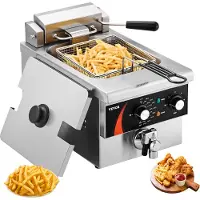 Vevor Kommersiell Frityrkoker, 1750W Elektrisk Benkeplatefrityrkoker med Kurv, 9Qt /8,5 L Enkel Oljefrityrkoker, 1mm Tykt Rustfritt Stål, Tids- og Temperaturkontroll, For Kjøkkenrestaurantbruk, Sølv