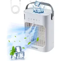Vevor bærbar klimaanlegg, 4-i-1 fordampende luftkjøler, 3-trinns mini klimaanlegg med 0-7 timer smart timer, 700 ml vanntank, 7-fargers lys, personlig mini skrivebordsvifte for soverom og kontorrom