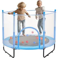 Vevor 60" barnetrampolin, 1,5 meter innendørs utendørs trampolin, mini småbarnstrampolin med sikkerhetsnett og basketballkurv, bursdagsgaver og juleleker for barn fra 3 år, blå
