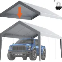 Vevor Carport erstatning baldakin deksel 6100 x 3040 mm Garasje Top Telt Shelter Tarp Heavy-Duty Vanntett og UV-beskyttet, Enkel installasjon med Ball Bungees, Grå (Kun toppdeksel, ramme ikke inkluder