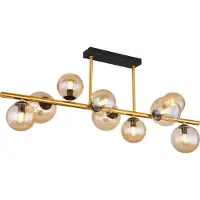 Globo Taklampe Riha, lengde 87 cm, rav/messingfarget, 9 lyskilder.