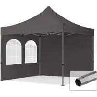 TOOLPORT 3x3 m stål, pop up partytelt, 2 sidepaneler, mørkegrå
