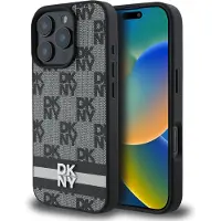DKNY iPhone 16 Pro Max Rutete Mønster og Stripe Deksel - Svart