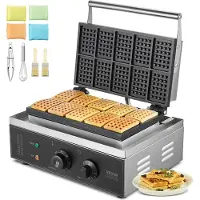 Vevor kommersiell vaffeljern, 10 stk. rektangulær vaffelbakemaskin, 1550 W non-stick rustfritt stål belgisk vaffeljern med temperatur- og tidskontroll, håndtak, for restaurant, bakeri, snackbarfamilie