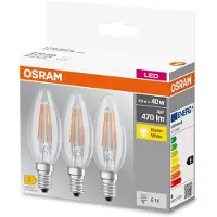 Osram - LED-filamentlyspære - form: B35 - klar finish - E14 - 4 W (ekvivalent 40 W) - klasse E - varmt hvitt lys - 2700 K (en pakke 3)
