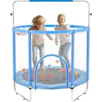 Vevor 55" barnetrampolin, 4,6 fot innendørs utendørs trampolin, mini småbarns rekreasjonstrampolin med sikkerhetsnett og basketballkurv, bursdagsgaver julegaver for barn fra 3 år, blå