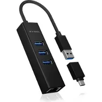 Icy Box IB-HUB1419-LAN, USB 3.2 Gen 1 (3.1 Gen 1) Type-A, 10.100.1000 Mbit/s, IEEE 802.1Q, IEEE 802.1p, IEEE 802.3, IEEE 802.3EE 802IE, EE 802.3IE 802IE, EE. , Sort, RJ-45, USB 3.2 Gen 1 (3.1 Gen 1)