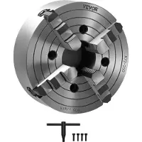 Vevor 4-kjevs dreiebenkchuck, 250 mm (10 tommer), dreiebenkchuck, 15–250 mm (0,6–9,84 tommer) spennområde med T-nøkkelfesteskruer, vendbare kjever, HT300 støpejernsmateriale, innvendig utvendig for tr