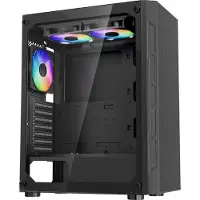 Vevor PC-spillkabinett, mid-tower, datakabinett med herdet glasspanel med høy luftstrøm, støvfilter, 3 x 120 mm ARGB-vifter, enkel kabelhåndtering, for GPU opptil 320 mm i lengde, for ATX / M-ATX / IT
