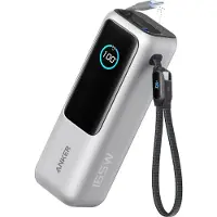 Anker - Powerbank - innebygd uttrekkbar kabel - 25000 mAh - 165 Watt - sølv