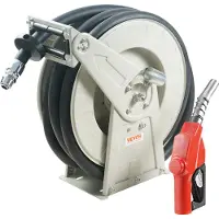 Vevor drivstoffslangetrommel, 1" x 33", ekstra lang uttrekkbar dieselslangetrommel, kraftig karbonstålkonstruksjon med automatisk drivstoffmunnstykke, NBR gummislange for tankbil for flyskip, 300 PSI