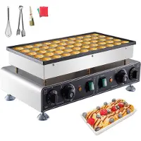 Vevor 50 stk. mini nederlandsk pannekakejern, non-stick rustfritt stål Dorayaki-baker, 1800 W kommersiell elektrisk poffertjes-grillpanne, dobbel temperatur- og tidskontroll, for kjøkkenrestaurant fro