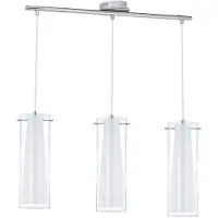 Eglo PINTO pendellampe til langbord i børstet stål med hvite og klare glass