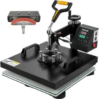 Vevor varmepressemaskin, 15x15 tommer / 38x38 cm, 2-i-1 clamshell sublimeringsoverføringsskriver med teflonbelegg, digital presis varmekontroll, kraftpresse for t-skjorter, hatter og capser
