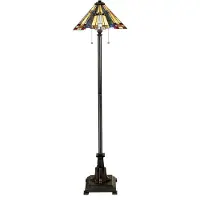 QUOIZEL Gulvlampe, Inglenook, Tiffany-stil, bronse, høyde 158 cm
